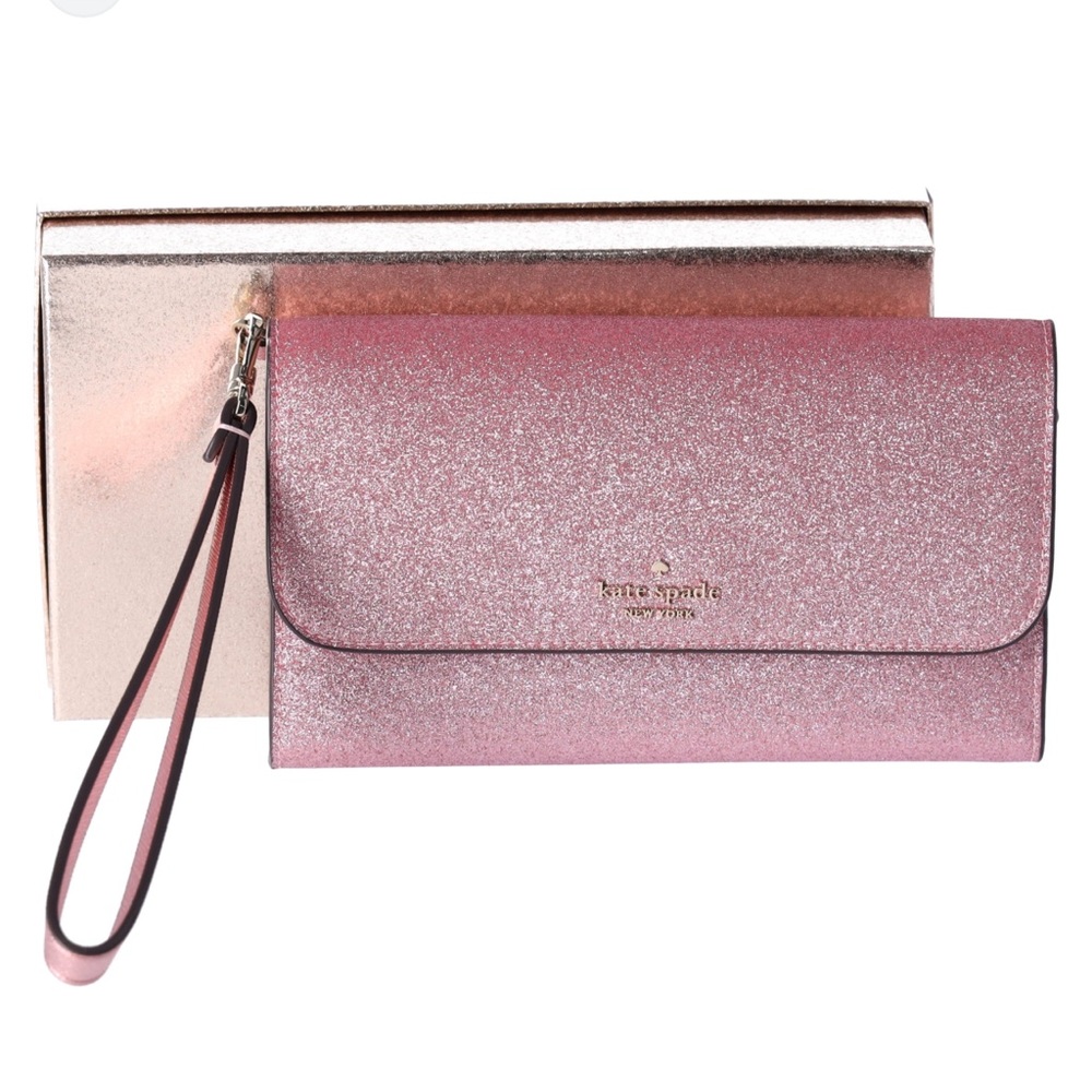 New in box Kate Spade Glimmer Boxed Medium Phone Wristlet Wallet in Mitten Pink